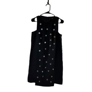 Tibi Grommet Sleeveless Mod Shift Dress Black Silver